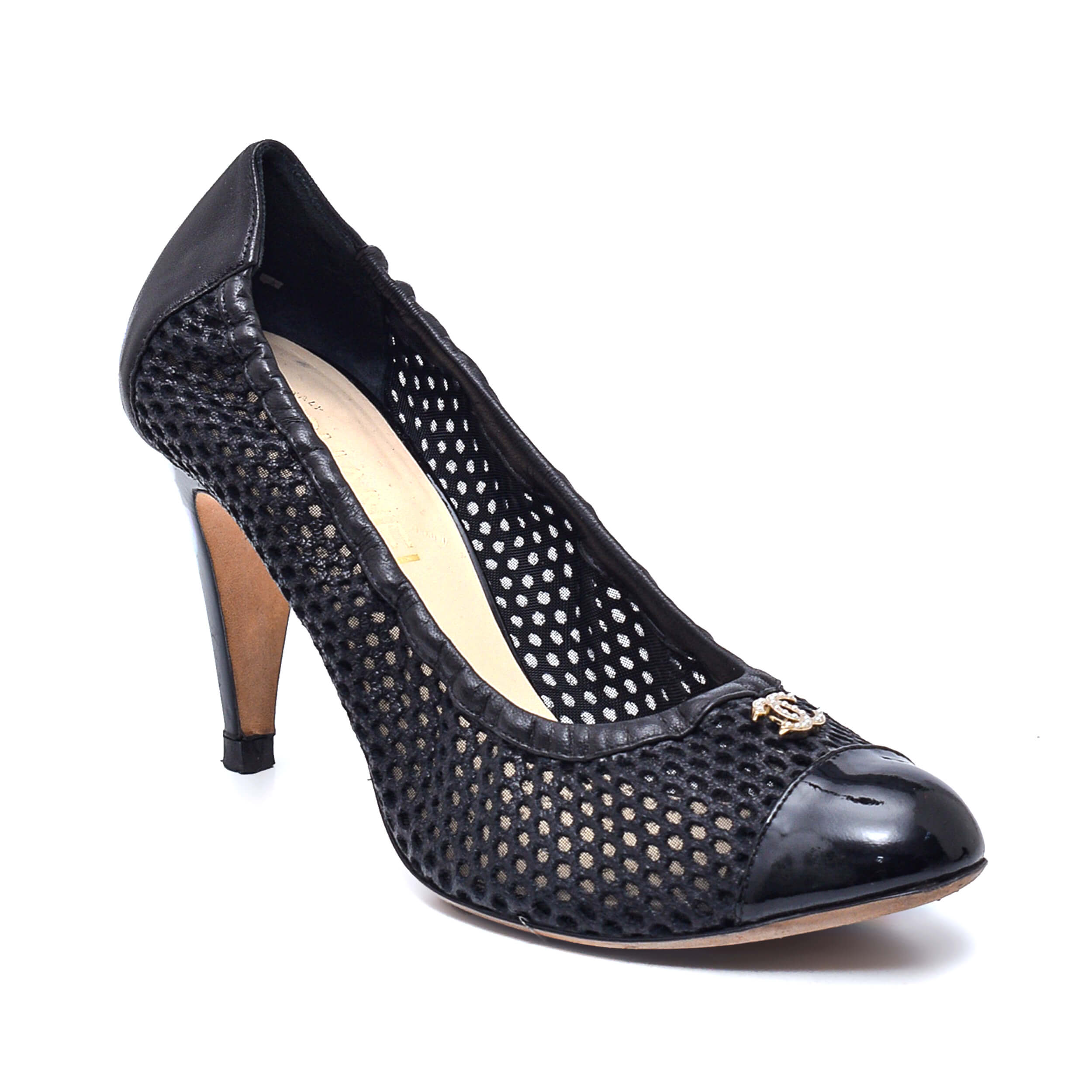 Chanel - Black Perforated Knit CC Pumps / 40